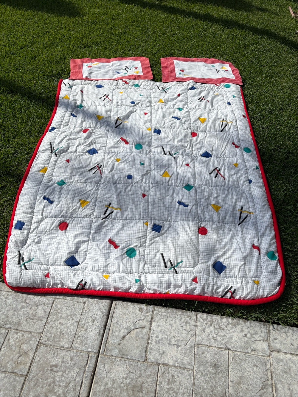vintage 1980s Cannon geometric twin comforter 2 pillow cases Full House/Home Alo